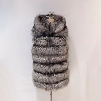 China Fox Sustainable Luxury Cold Proof Hooded Sleeveless Real Fur Coats Long Vest Jacket For Women for sale