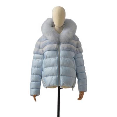 China Winter Plain Quilted Shiny Light Casual Rex Rabbit Shell and Fox Fur Detachable Bottom Zippers Quilted Hooded Girl's Women's Jackets for sale