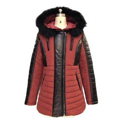 China Hot Sale Autumn Winter Cool Girls Clothing Polyester Quilted Fabric Waded Genuine Leather Detachable Fox Fur Hood Trim Jacket Women for sale