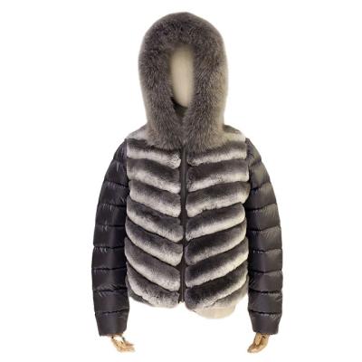 China New Real Rex Rabbit Fur Fox Hood Reversible Detachable Trim Reversible Fur Stripper Women Down Jacket for sale