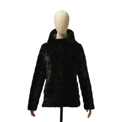 China Winter Reversible Wadded Warm Outwear Good Quality Rex Rabbit Fur Hooded Reversible Women's Jackets Fake Regular Slim Fit Ladies Long Jackets for sale