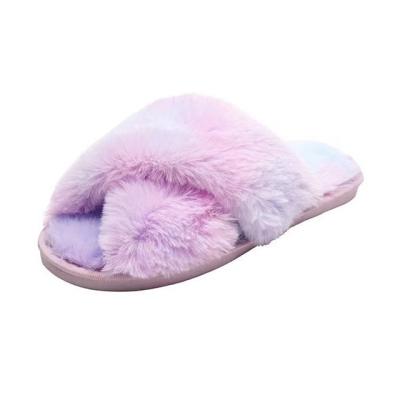 China New Winter Trend Fashion Suede Flat Bottom Women Slippers Multi Color Open-toe House Slippers Fluffy Soft Faux Fur For Women for sale