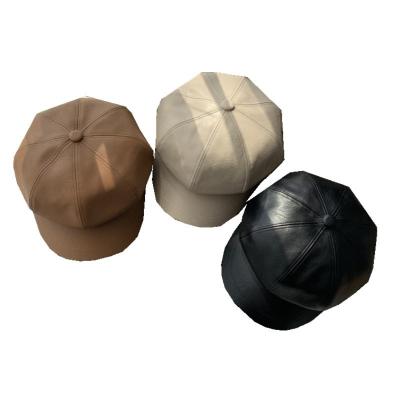 China High Quality Leather Dobby Beret Hat PU Winter Beret Unisex Hats The Painter Cap For Young People for sale