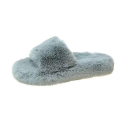 China New Fashion Trend Winter Flat Bottom Fluffy Slippers Women Fashion Soft Faux Fur Open-toed Fluffy Indoor Toe Slippers For Women for sale