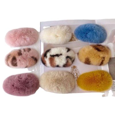 China Fashion Real Rex Rabbit Fur Hair Pins Cute For Women Girls Kids Pins Accessories Shape Furry Hair Pins for sale