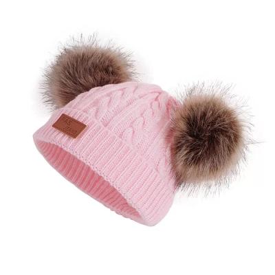 China Autumn Winter Children's Wool Knitting Knitting Hat Pure Handmade Baby Dobby Lovely Hat for Boys and Girls Knitted Ear Protectors for sale