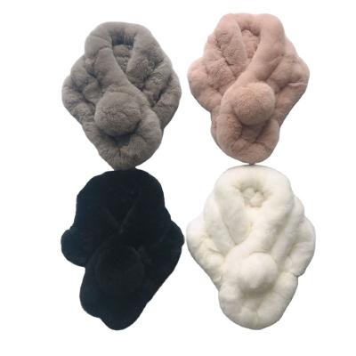 China Cute Lovely Muffler Scarf Rex Rabbit Fur Short Soft Feminine Women's Colorful Ball Scarves for sale