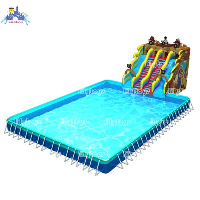 China lilytoys pirate inflatable water slide with swimming pool for kids commercial frame swimming pool factory price large size 22*20m/24*22m/Customized for sale