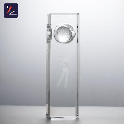 China Europe Crystal Trophy Arwrds With Golf Ball For Logo Trophy Glass Trophy Award Customized By Clear Color And Size for sale