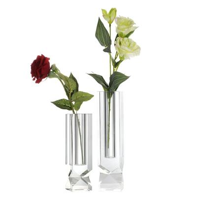 China Clear Cut Geometric Handmade Traditional K9 Crystal Decoration Flower Vase for sale