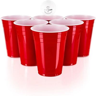 China Single Wall Disposable party essentials colored high quality food packaging safe 16OZ disposable plastic red beer pong cups for sale