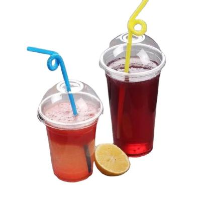 China Single Wall Disposable PET plastic cup with flat lids dome lids custom printing cups for iced coffee, smoothie, juice, soda for sale