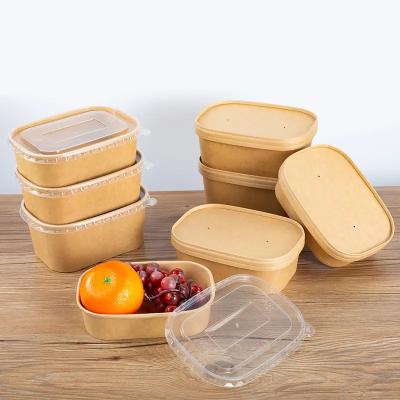 China Greaseproof Wholesale Disposable Biodegradable take away food packaging salad bowl rectangular paper bowls with lid for sale