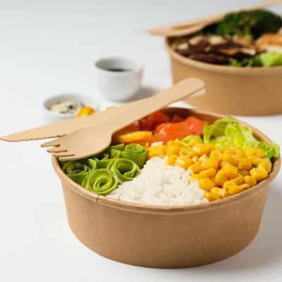 China Greaseproof Wholesale disposable  750ml  900ml Paper Cup Take Away food container  round paper bowl custom print  kraft paper salad bowl for sale