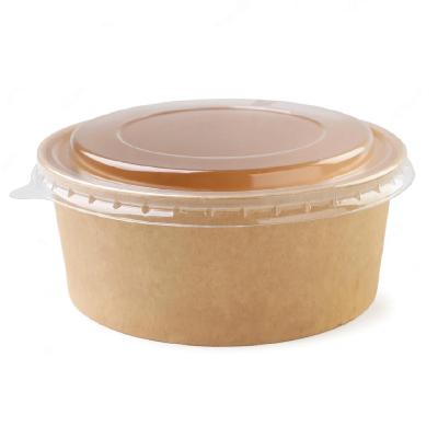 China Greaseproof Wholesale disposable take away food container packaging round custom print  kraft paper salad bowl with lid for sale