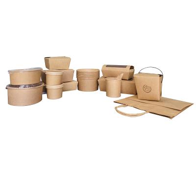 China Greaseproof Wholesale disposable take out kraft paper food container paper packaging eco friendly paper salad bowl with lid for sale