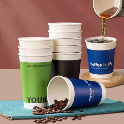 China Disposable Disposable biodegradable inside sleeve compostable custom logo Double wall coffee paper cups with lids wholesale for hot drink for sale