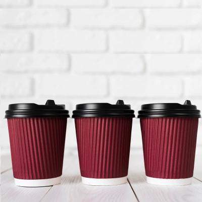 China Recyclable Disposable 8oz 12oz 16oz Craft Paper Beverage Single Wall Coffee Cups Paper Cups with Lids Ripple Wall Cup custom Logo Printed for sale