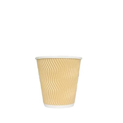 China Recyclable Disposable biodegradable cupcake carton 8oz ripple paper hot insulated coffee kraft paper cup with lid for sale