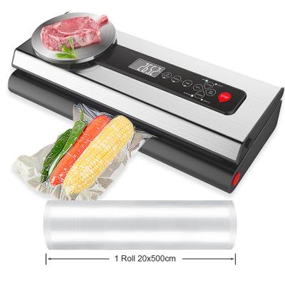 China Portable Household Food Storage Sealing Storage Stainless Steel Automatic Vacuum Packing Sealer With Digital Scale for sale