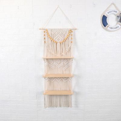 China All Shelf 3-Tier Macrame Wall Hanging Home Decor Macrame Wall Hanging Bohemian Tapestry With Shelf for sale