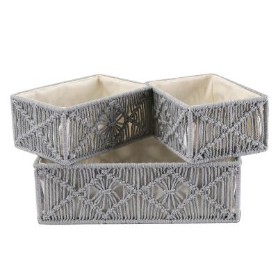 China Handmade Macrame storage basket 3pcs/set boho decor baskets for organizing macrame cotton basket for sale