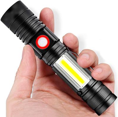 China Outdoor Rechargeable Tactical Flashlight USB Camping Magnetic Flashlight With COB Flash Light With Buzz Function for sale