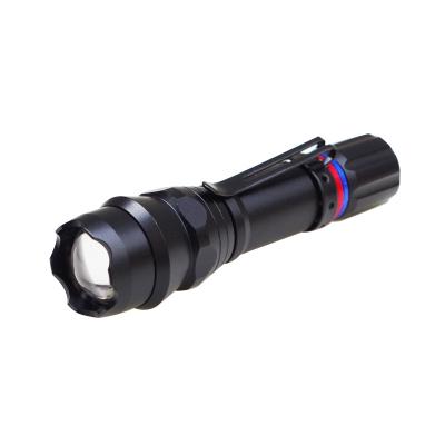 China Camping Zoomable RGBW Multi Color 3 Color In 1 LED Torch Light White Blue Red Flashlight for sale