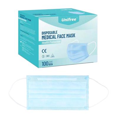 China Adult Medical Face Mask Disposable Unifree Wide Earloop Nonwoven Fabric 3 Ply Adult CE Class II Melt-Blown Fabric 17.5*9.5cm 5 Years M01f for sale