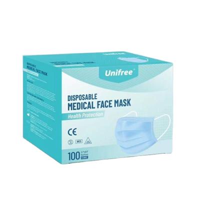 China Disposable Medical Adult Earloop Face Mask Unifree CE Certified 3 Ply Adult Class Melt-blown Nonwoven Fabric Blue/White I 3 Years GB for sale