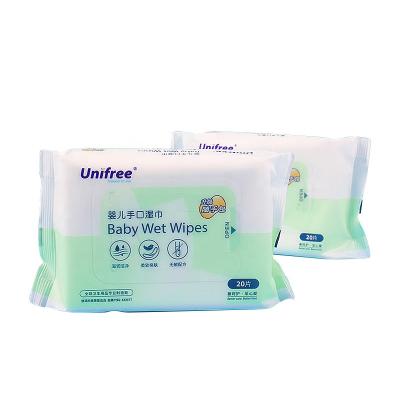 China 2021 New Free Sample Unifree Baby Cleaning Products Baby Wet Wipes Cotton Household Cleaning Plastic Wrapping Daily Cleaning High Quaity 150*200mm for sale