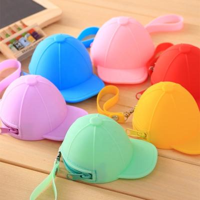 China Cartoon Baseball Hat Coin Purse Girls Clips Kawaii Mini Cap Wallet Chain Zipper Silicone Earphone Key Storage Bag Purse for sale