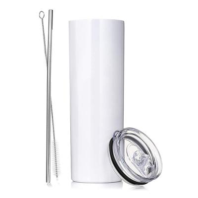 China Sublimation 20oz Slim Insulated White Blank Double Wall Slim Tumbler Standable Straight With Lid for sale