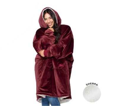 China PORTABLE Custom Made Comfy Oversized Women's Sherpa Fleece Hoodie Blanket Giant Large Sweatshirt for sale