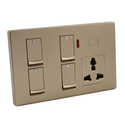 China Nepal Latest Design OEM Security PC Material Big Plate 4 Strip Multi Function Wall Switch Sockets With Neon for sale