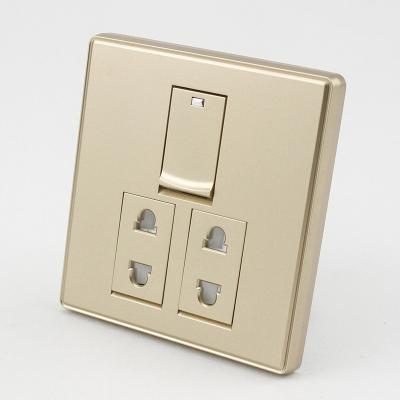 China Factory Sale Double Safety 2 Pin Socket Wall Socket Outlet With 1 Switch Gold Color Plate for sale