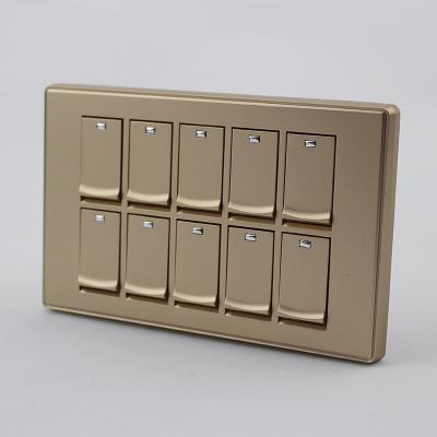 China Safety PC Material Golden Color 10 Strip 1 Way Wall Switch Factory Sale for sale