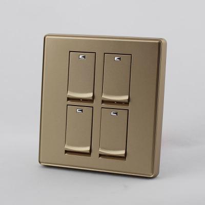 China New Design Factory Supplier Hardware 4 Gang 1 Way Wall Switch PC Security Gold Color for sale