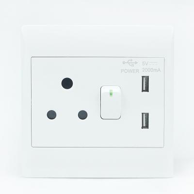 China Safety South Africa Single Switched 16A Socket With Dual USB Wall Outlet for sale