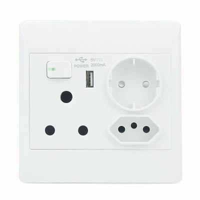 China White Safety Mode South Africa IEC Certificate Household 1 Lever 16a Brazil Socket EU Plug With USB Wall Switch Sockets for sale