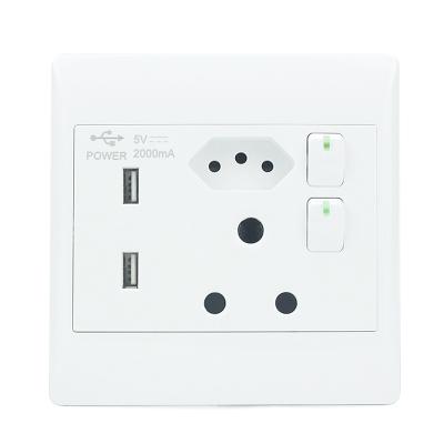 China High Quality Security South Africa Certificates Household 2 Lever 16a And Brazil Plug With Dual USB Wall Switch Sockets for sale