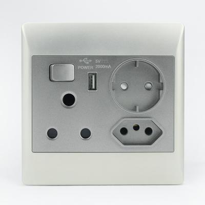 China Safety Good Quality Low Price 1 Lever 16A And USB Chargers Extension Brazil And EU Plug Wall Socket for sale