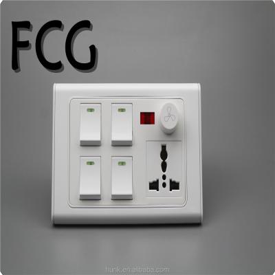 China PC Faceplate Manufacturer Luxury White PC Switch 4 Strip and 3 Pin Socket with Indicator and Dimmer for sale