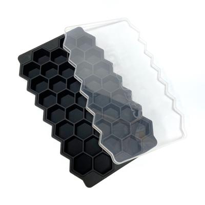 China Sustainable 37 Hole Personalized Shapes Small Honeycomb Silicone Ice Cube Tray With Lids For Freezer Whiskey for sale