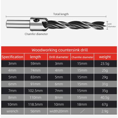 China 7pcs Wood and 4pcs 3mm-10mm HSS Woodworking Drill Bit Set Woodworking Countersink Chamfer Drill Bit for sale