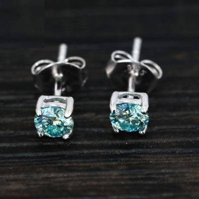 China Romantic Wholesale Brilliant Blue Premium Moissanite Screw Back Earrings Stud For Lady for sale