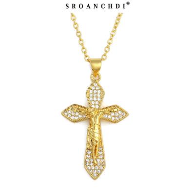 China Factory Wholesale Other Low Price Diamond Cubic Zirconia CZ Gold18K Plated Cross Necklace Jewelry Pendant Diamond Necklace for sale