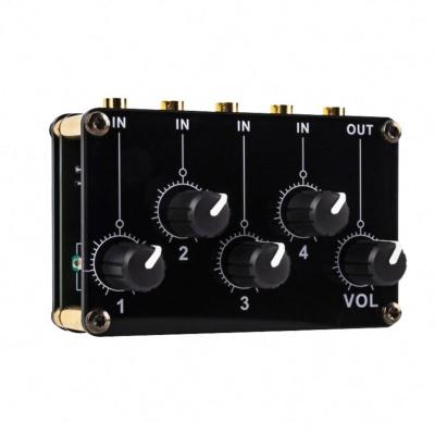 China Portable Mini 4 Channel Mixer Stereo Line Mixer for Live Studio Recording Portable Passive Analog Audio Sound Mixing Console audio mixer for sale