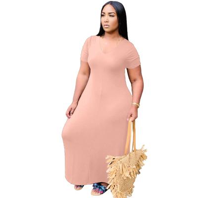 China Wholesale Anti-wrinkle casual dress long plain color stretchy ladies plus size loose elegant women Maxi Dresses summer clothes for sale