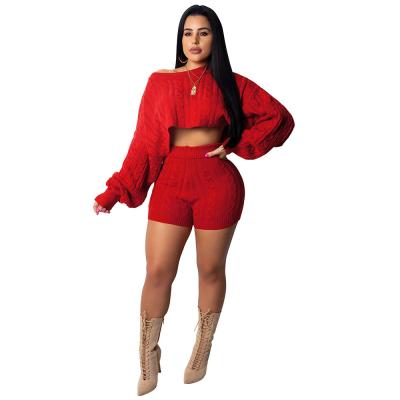 China Women's anti-pilling fashion suit hot style women's two-piece set clothing ladies sweaters and shorts for sale